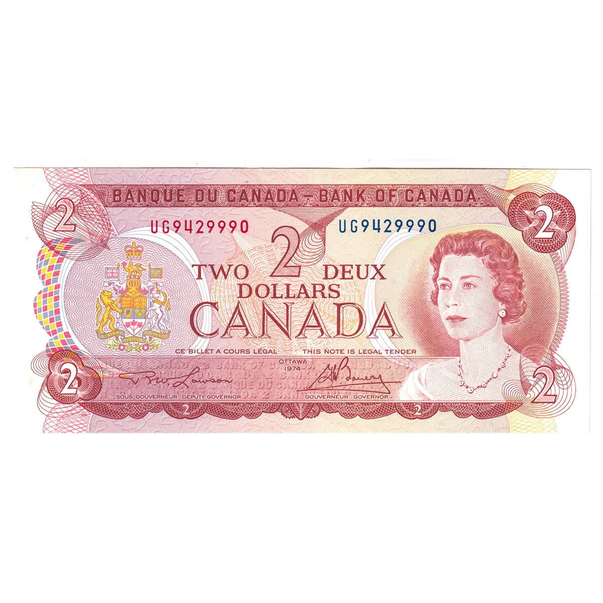 BC-47a 1974 Canada $2 Lawson-Bouey, UG, AU-UNC (AU55)