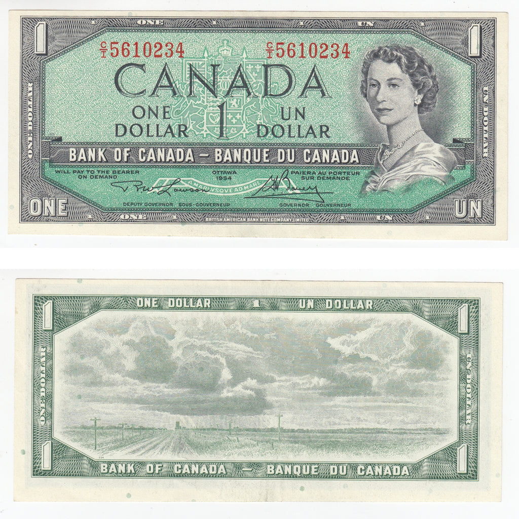 BC-37d 1954 Canada $1 Lawson-Bouey, C/I, Almost Uncirculated (AU50)