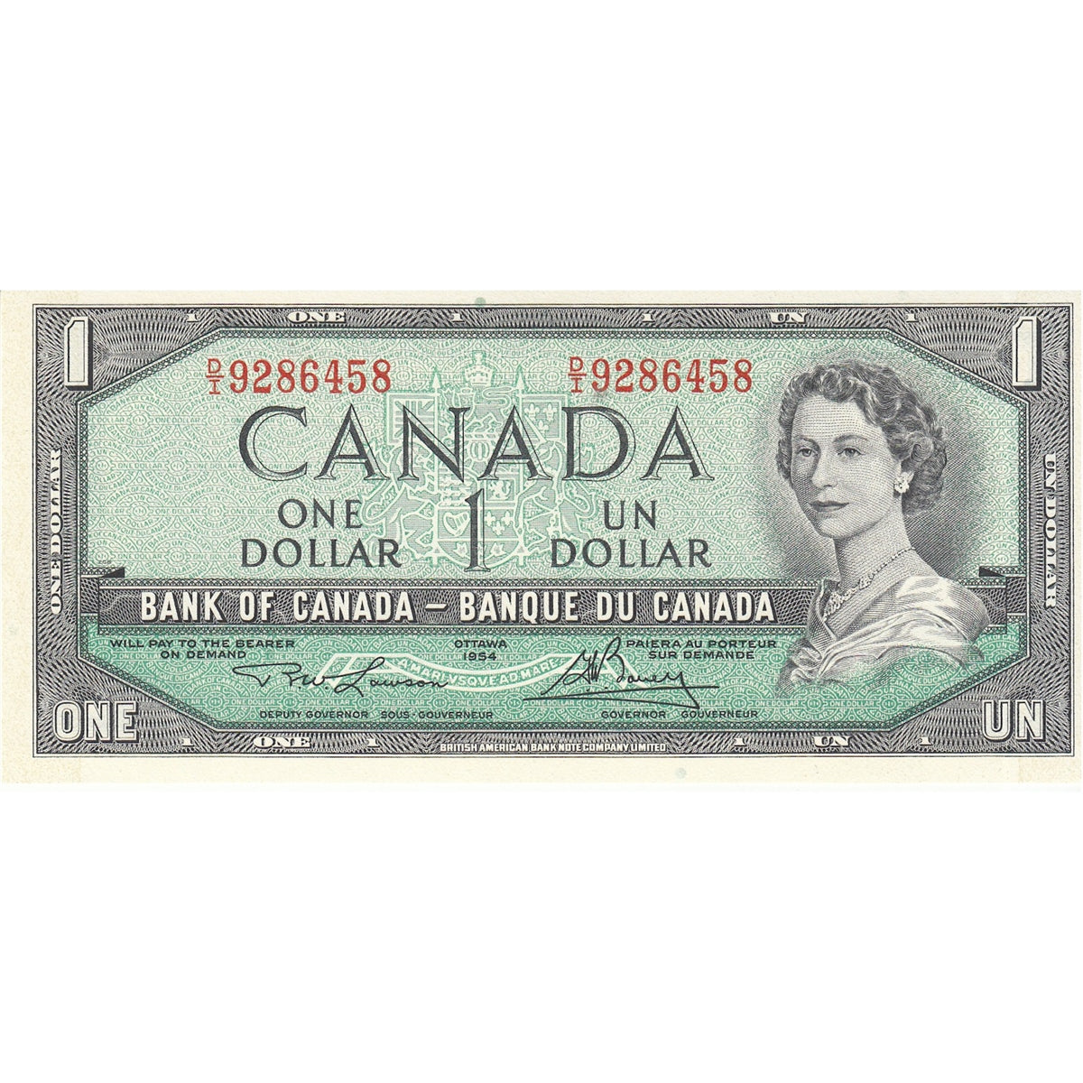 BC-37d 1954 Canada $1 Lawson-Bouey, D/I, Choice Uncirculated (CUNC63)