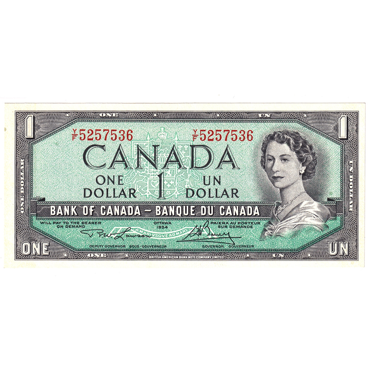 BC-37d 1954 Canada $1 Lawson-Bouey, Y/F, AU