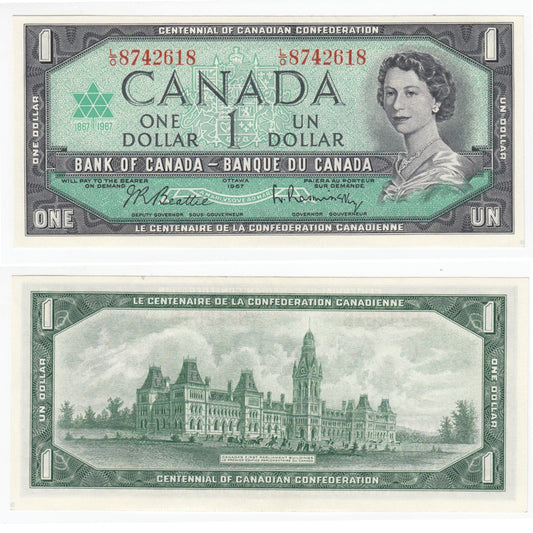 BC-45b 1967 Canada $1 Beattie-Rasminsky, L/O, UNC