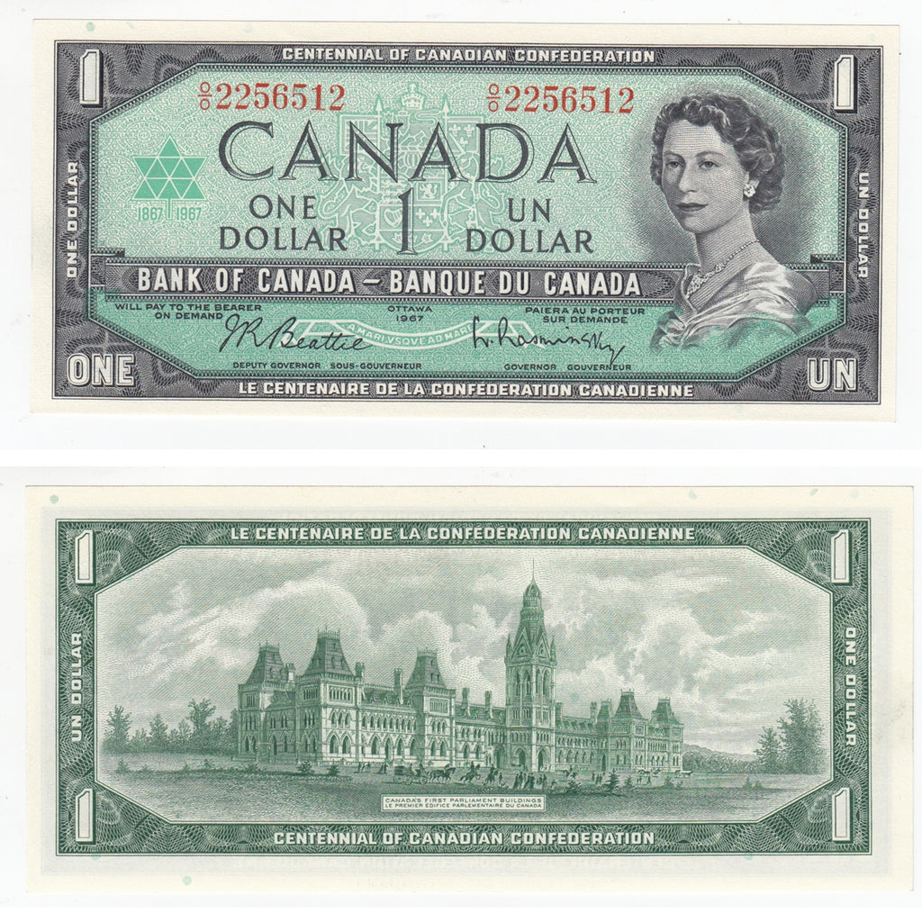BC-45b 1967 Canada $1 Beattie-Rasminsky, O/O, Choice Uncirculated (CUNC63)
