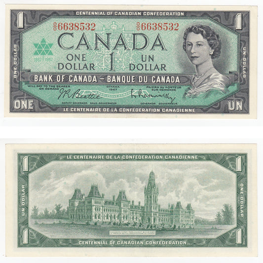 BC-45b 1967 Canada $1 Beattie-Rasminsky, O/O, EF-AU