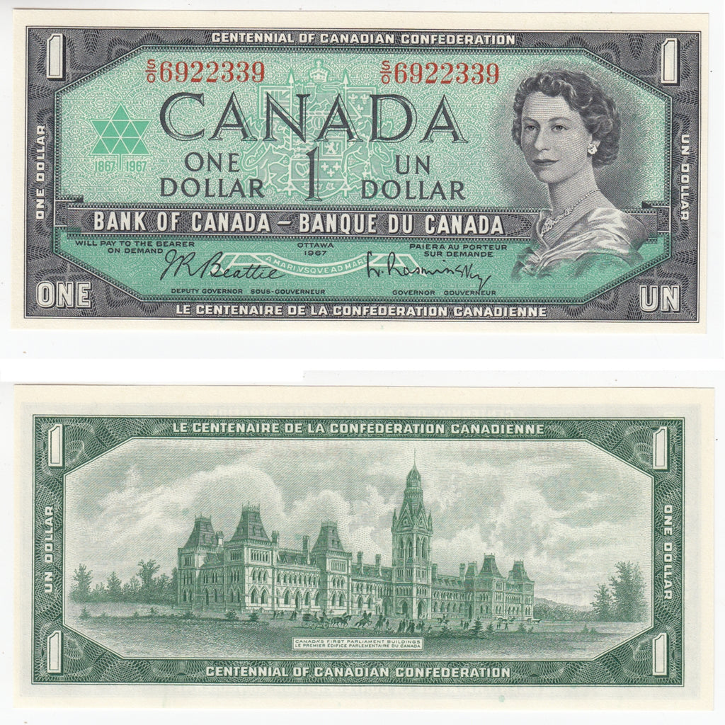 BC-45b 1967 Canada $1 Beattie-Rasminsky, S/O, Choice Uncirculated (CUNC63)