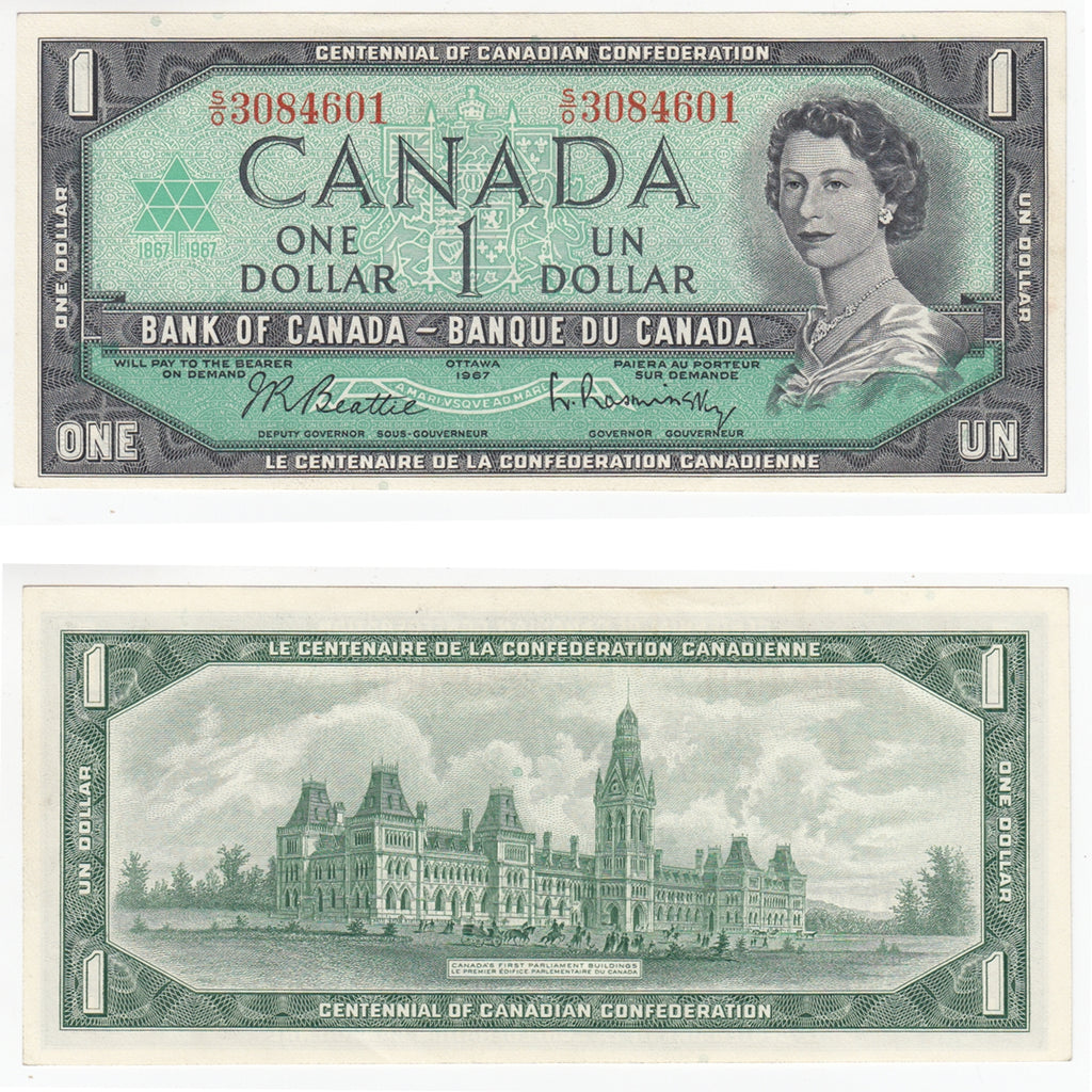 BC-45b 1967 Canada $1 Beattie-Rasminsky, S/O, Uncirculated (MS60)