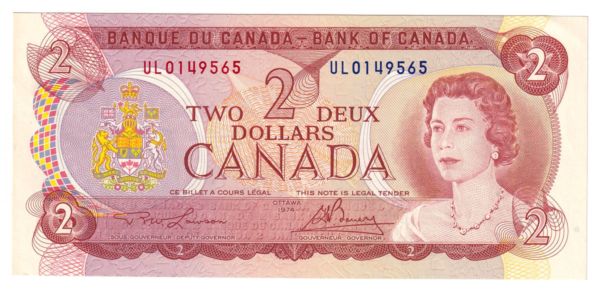 BC-47a 1974 Canada $2 Lawson-Bouey, UL, AU-UNC