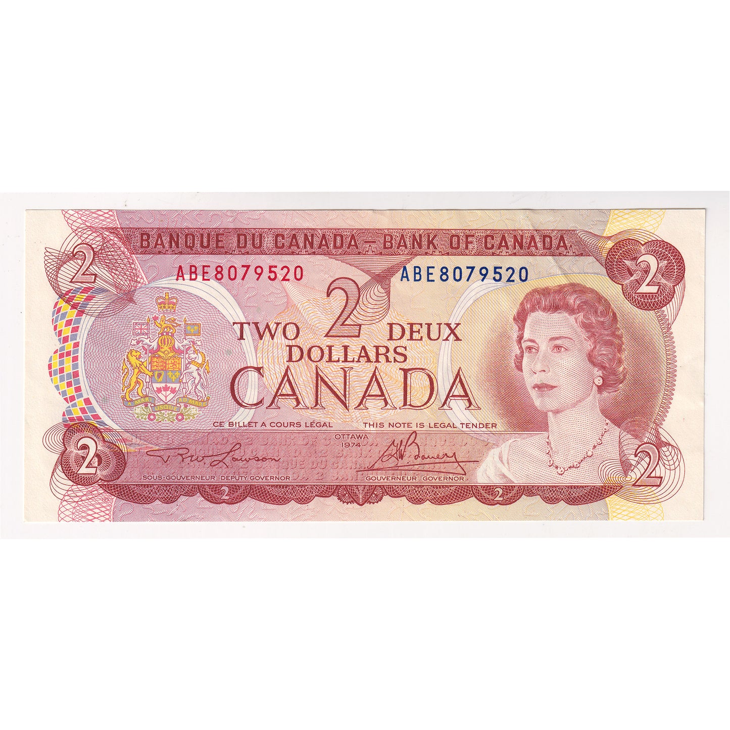 BC-47a-i 1974 Canada $2 Lawson-Bouey, ABE, Almost Uncirculated (AU50)