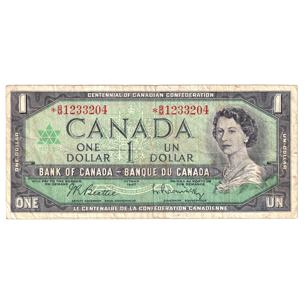 BC-45bA-i 1967 Canada $1 Beattie-Rasminsky, *B/M, Fine (F12)