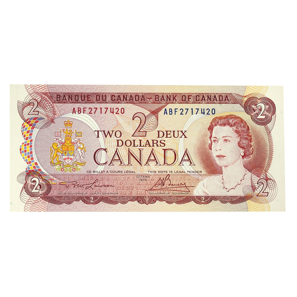 BC-47a-i 1974 Canada $2 Lawson-Bouey, ABF, Almost Uncirculated (AU50)