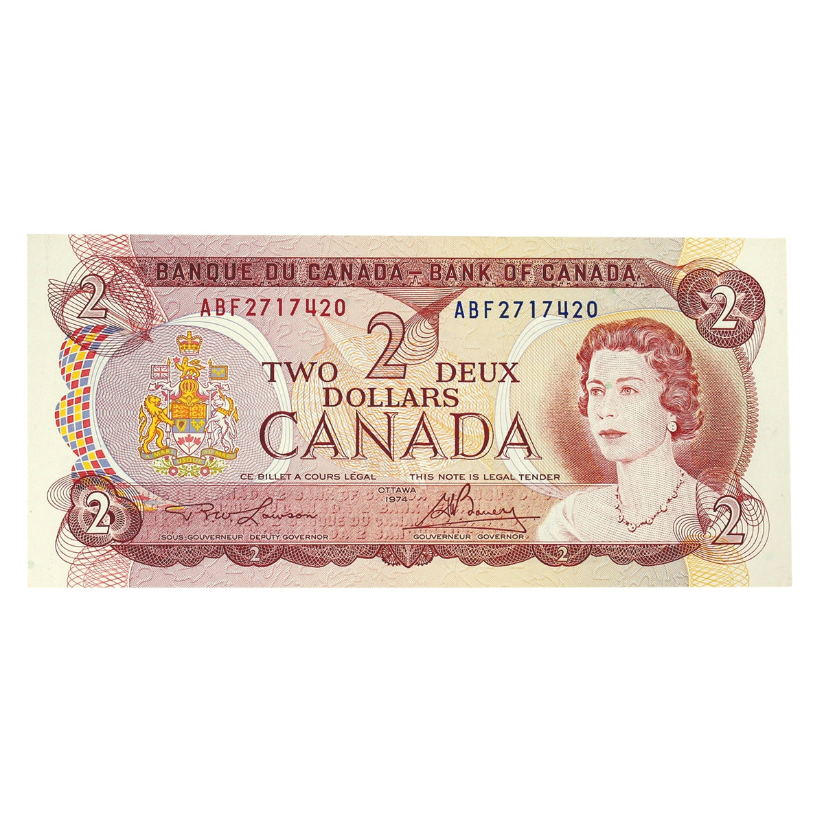 BC-47a-i 1974 Canada $2 Lawson-Bouey, ABF, Almost Uncirculated (AU50)