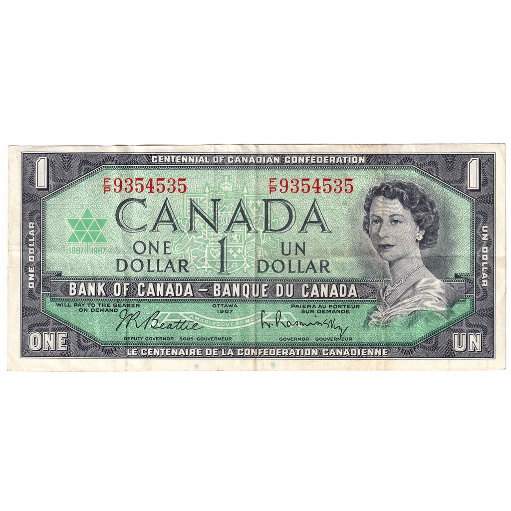 BC-45b-i 1967 Canada $1 Beattie-Rasminsky, F/P, Very Fine (VF20)