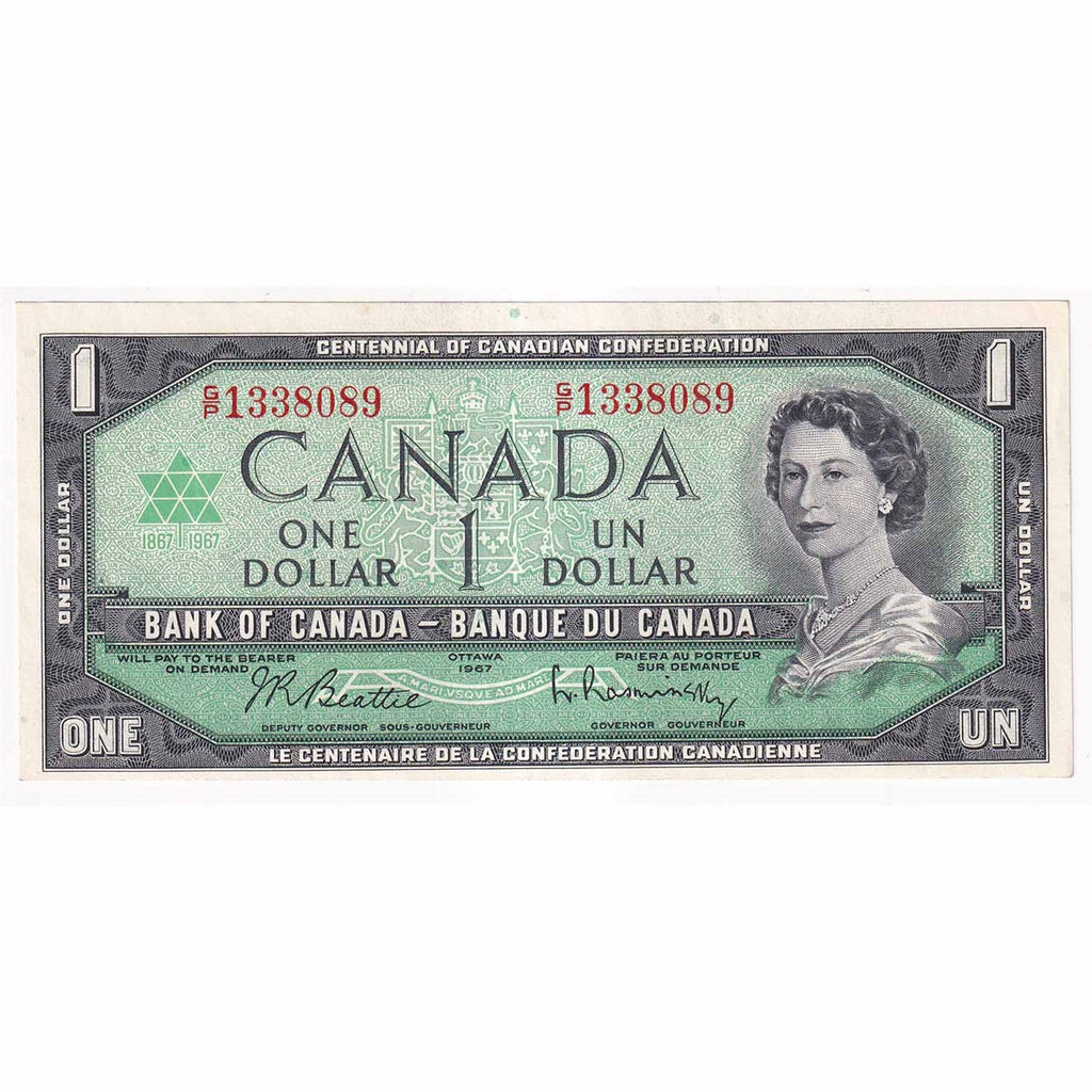BC-45b-i 1967 Canada $1 Beattie-Rasminsky, G/P, UNC