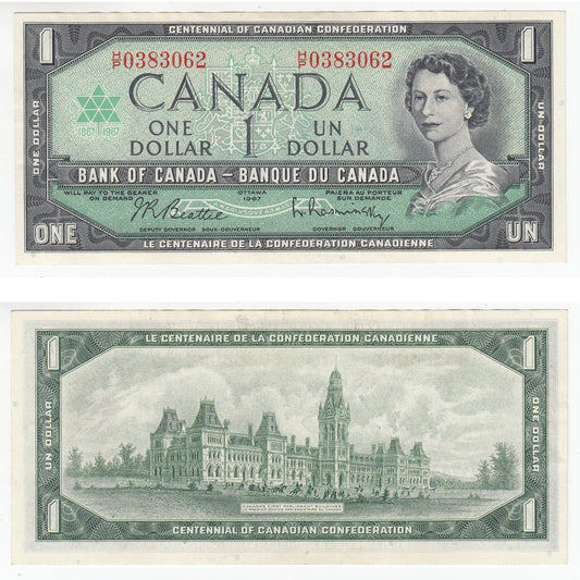 BC-45b-i 1967 Canada $1 Beattie-Rasminsky, H/P, EF-AU