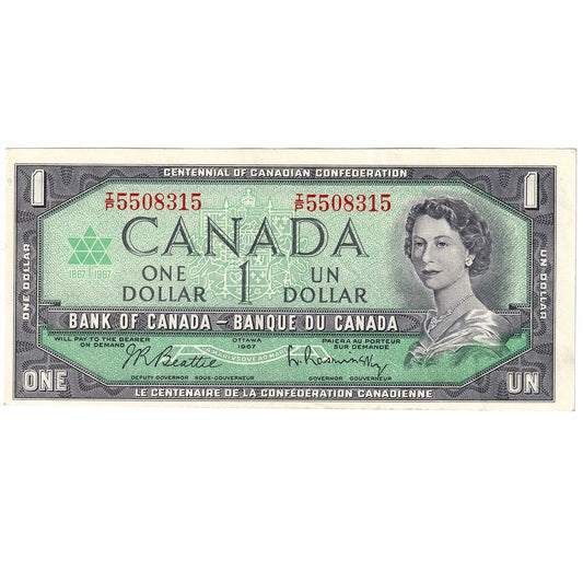 BC-45b-i 1967 Canada $1 Beattie-Rasminsky, I/P, AU