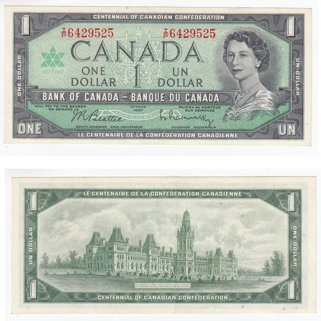 BC-45b-i 1967 Canada $1 Beattie-Rasminsky, I/P, EF-AU (EF45)