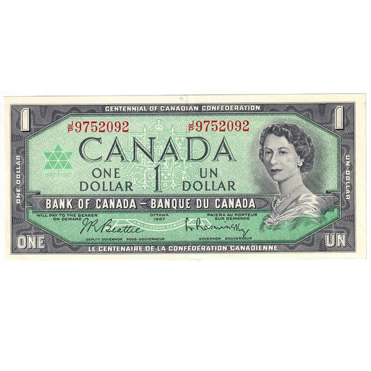 BC-45b-i 1967 Canada $1 Beattie-Rasminsky, J/P, EF-AU