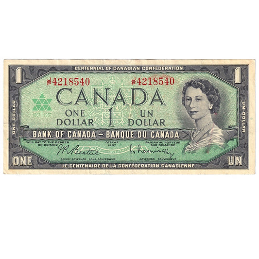 BC-45b-i 1967 Canada $1 Beattie-Rasminsky, J/P, VF
