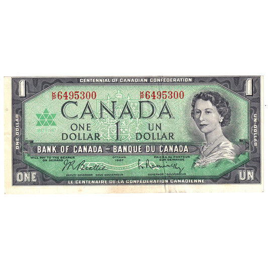 BC-45b-i 1967 Canada $1 Beattie-Rasminsky, K/P, EF-AU
