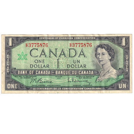 BC-45b-i 1967 Canada $1 Beattie-Rasminsky, K/P, VF