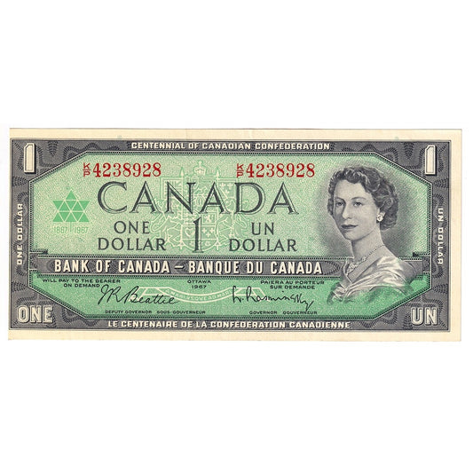 BC-45b-i 1967 Canada $1 Beattie-Rasminsky, K/P, VF-EF
