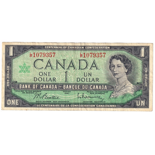 BC-45b-i 1967 Canada $1 Beattie-Rasminsky, L/P, VF