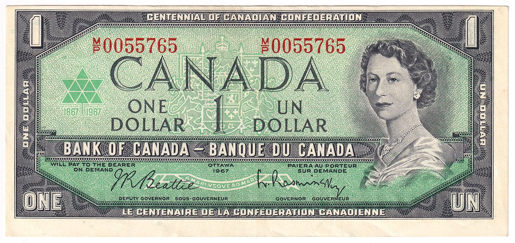 BC-45b-i 1967 Canada $1 Beattie-Rasminsky, M/P, Extra Fine (EF40)