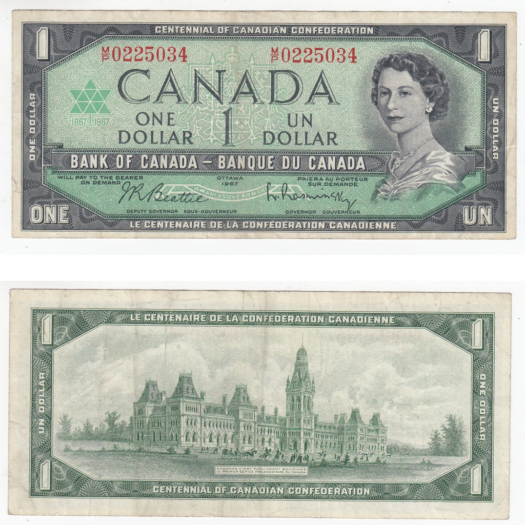 BC-45b-i 1967 Canada $1 Beattie-Rasminsky, M/P, F-VF