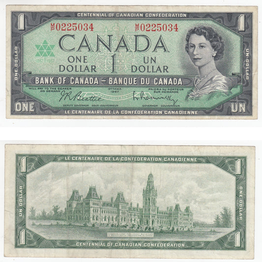 BC-45b-i 1967 Canada $1 Beattie-Rasminsky, M/P, F-VF