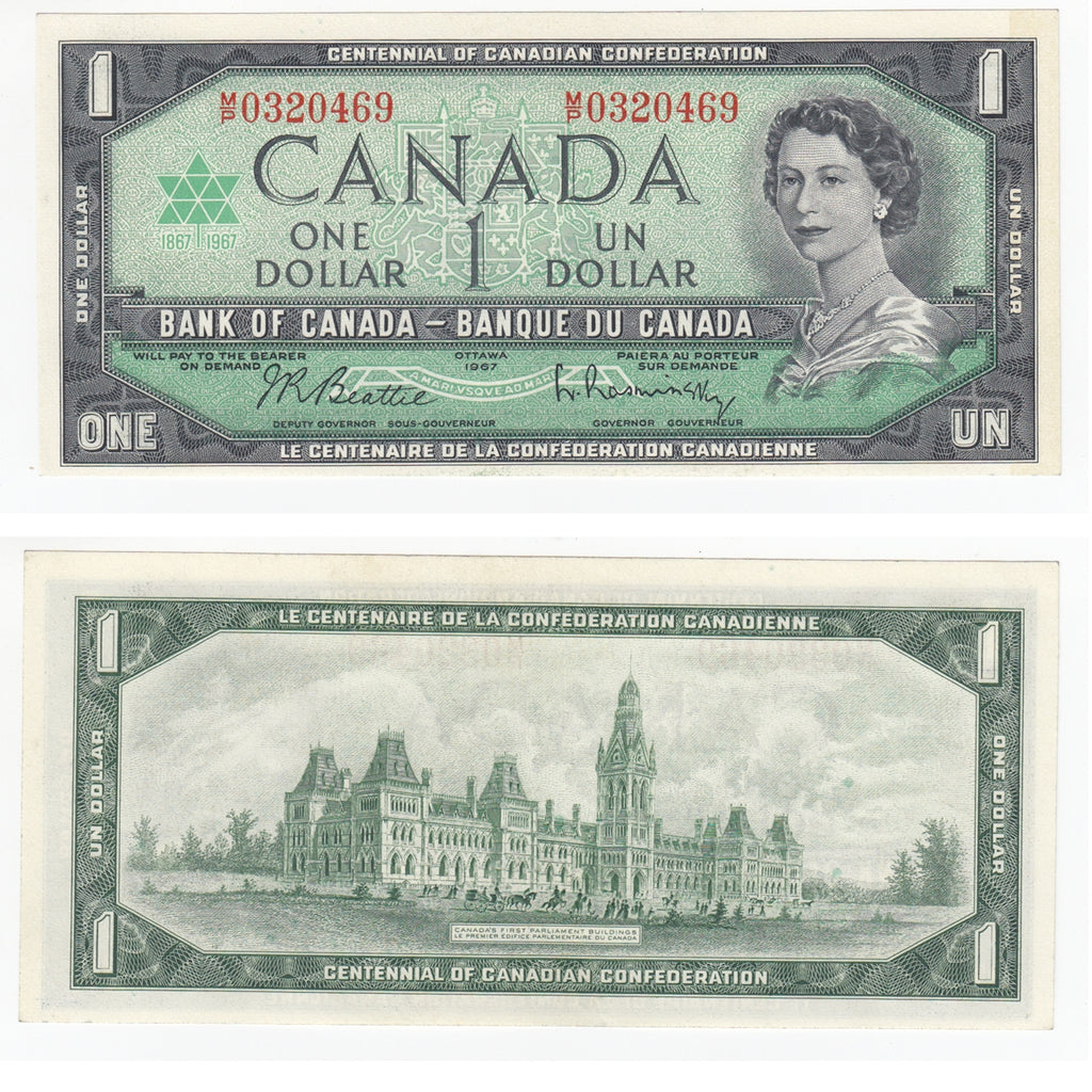 BC-45b-i 1967 Canada $1 Beattie-Rasminsky, M/P, Uncirculated (MS60)