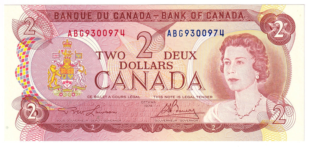 BC-47a-i 1974 Canada $2 Lawson-Bouey, ABG, Uncirculated (MS60)