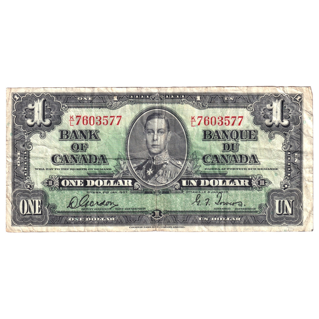 BC-21c 1937 Canada $1 Gordon-Towers, K/L, F