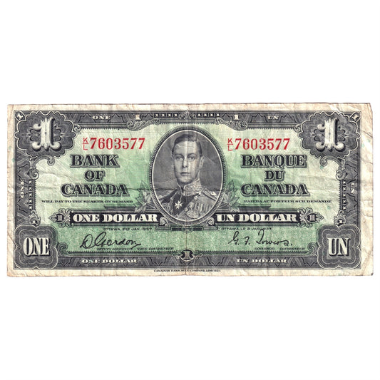 BC-21c 1937 Canada $1 Gordon-Towers, K/L, F