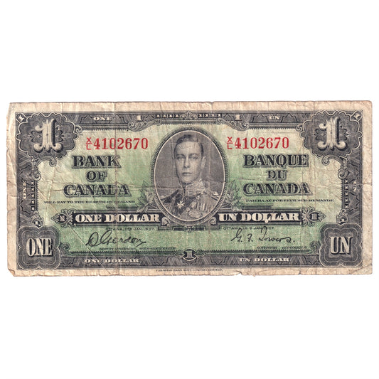 BC-21c 1937 Canada $1 Gordon-Towers, X/L, Circ