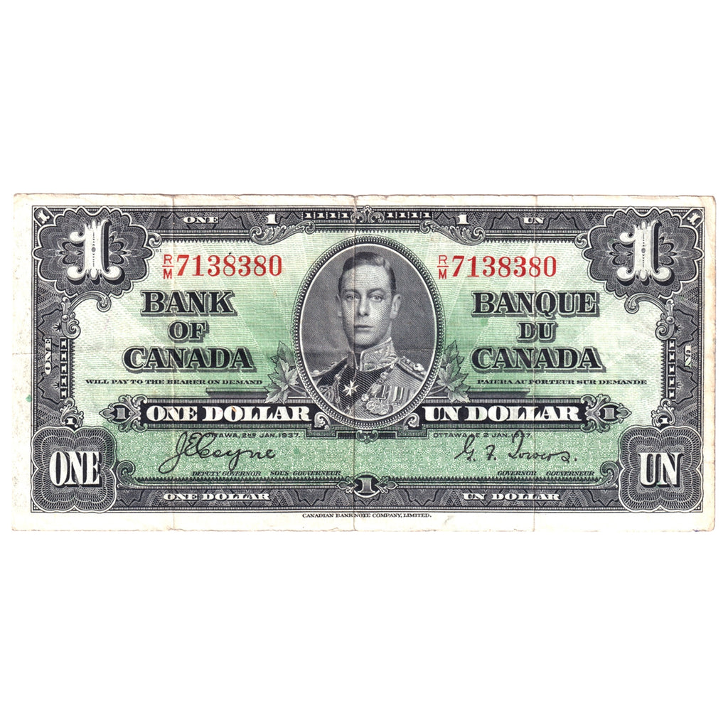BC-21d 1937 Canada $1 Coyne-Towers, R/M, Circ