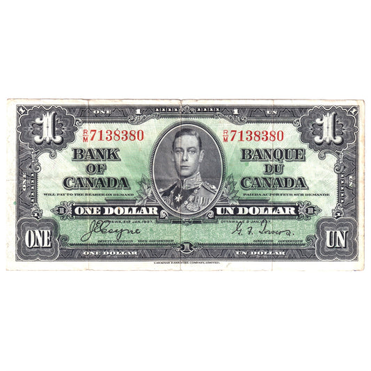 BC-21d 1937 Canada $1 Coyne-Towers, R/M, Circ