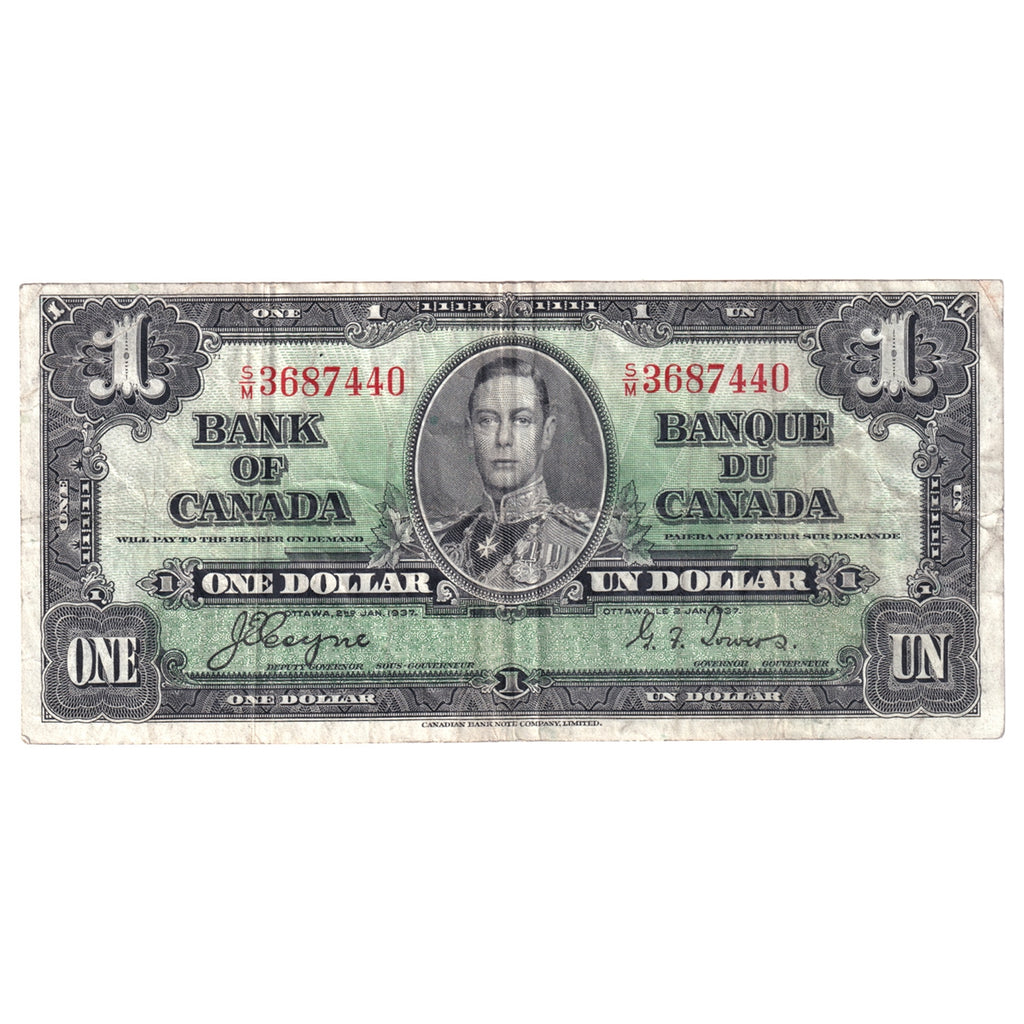 BC-21d 1937 Canada $1 Coyne-Towers, S/M, F-VF (F15)