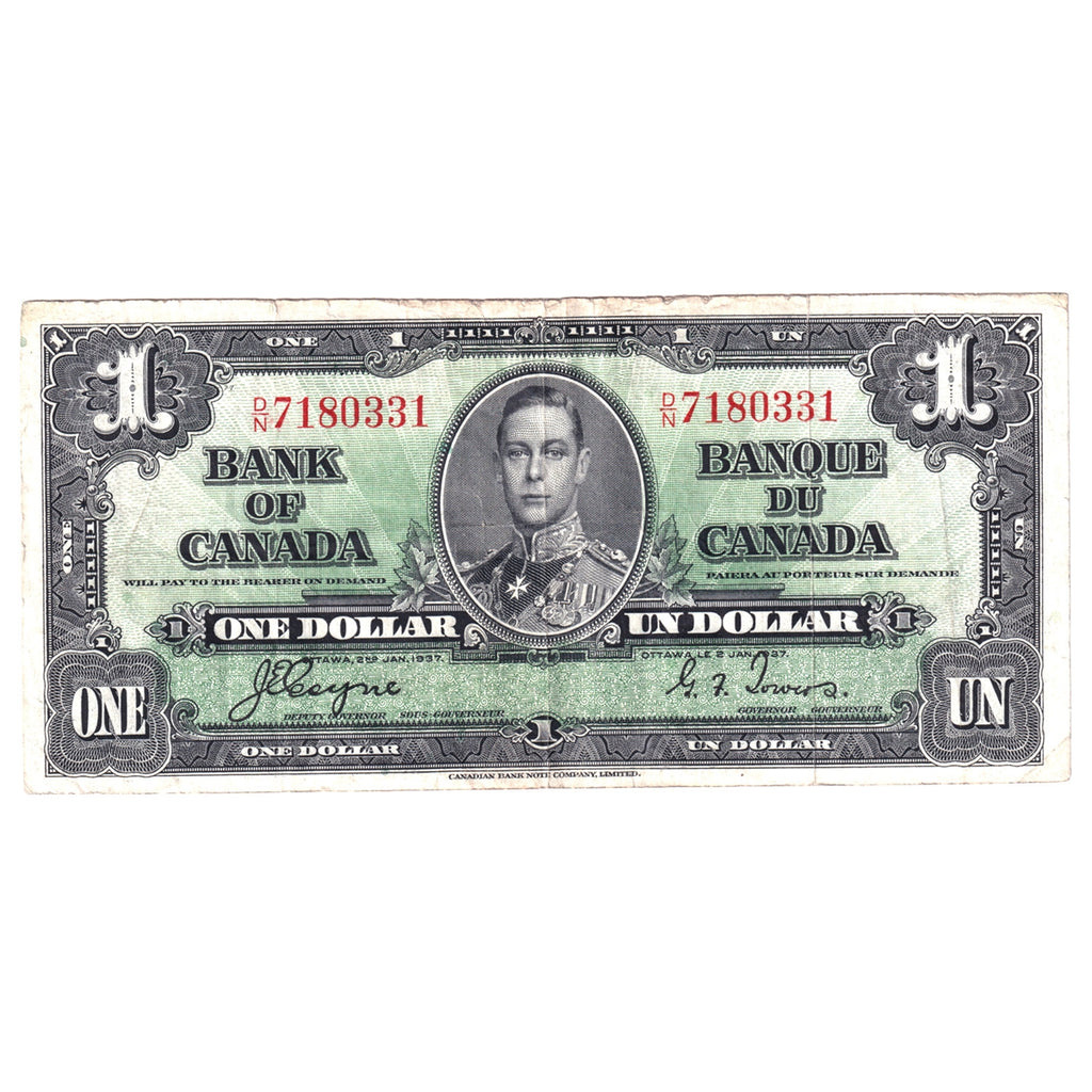 BC-21d 1937 Canada $1 Coyne-Towers, D/N, Circ