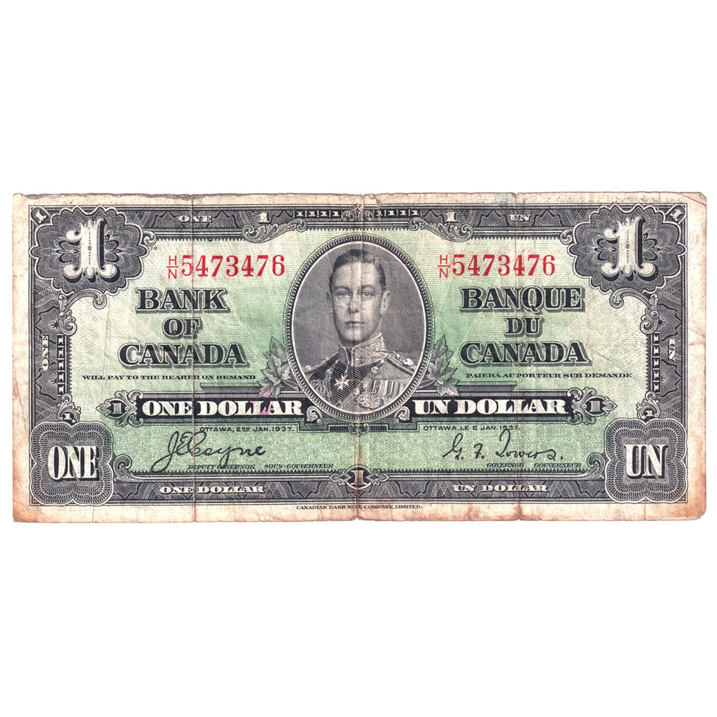 BC-21d 1937 Canada $1 Coyne-Towers, H/N, Circ