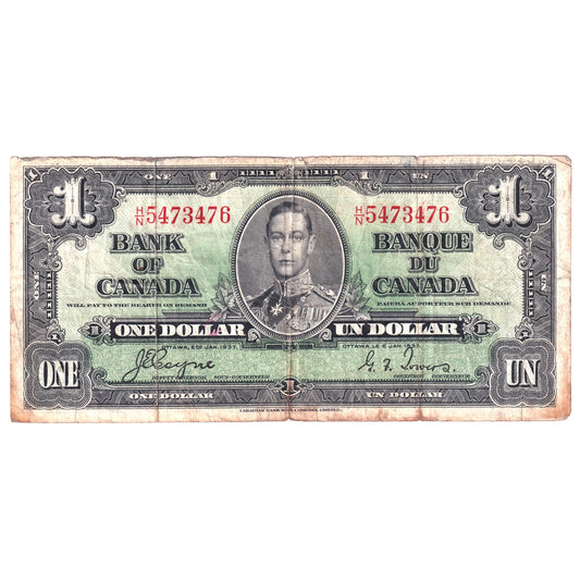 BC-21d 1937 Canada $1 Coyne-Towers, H/N, Circ