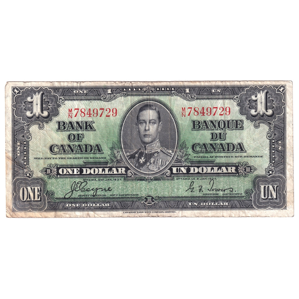 BC-21d 1937 Canada $1 Coyne-Towers, M/N, Circ