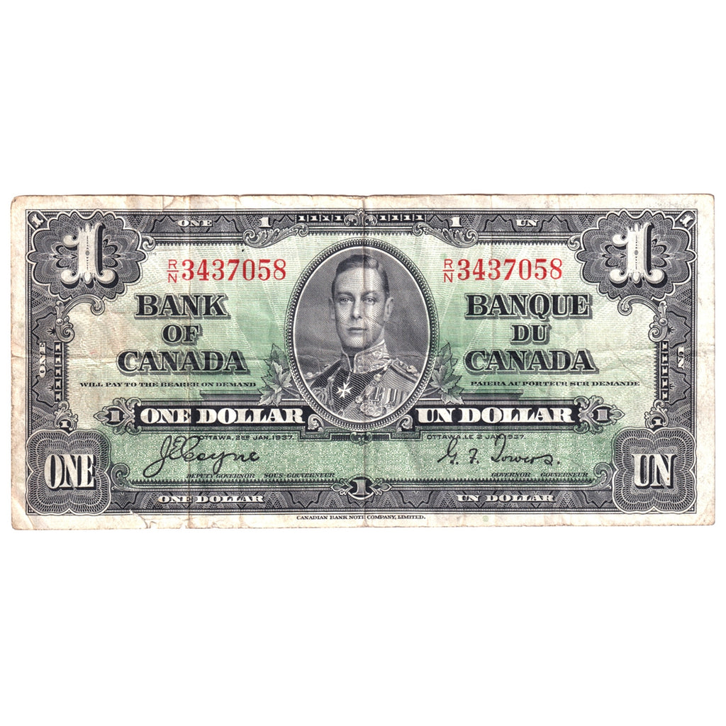 BC-21d 1937 Canada $1 Coyne-Towers, R/N, Circ