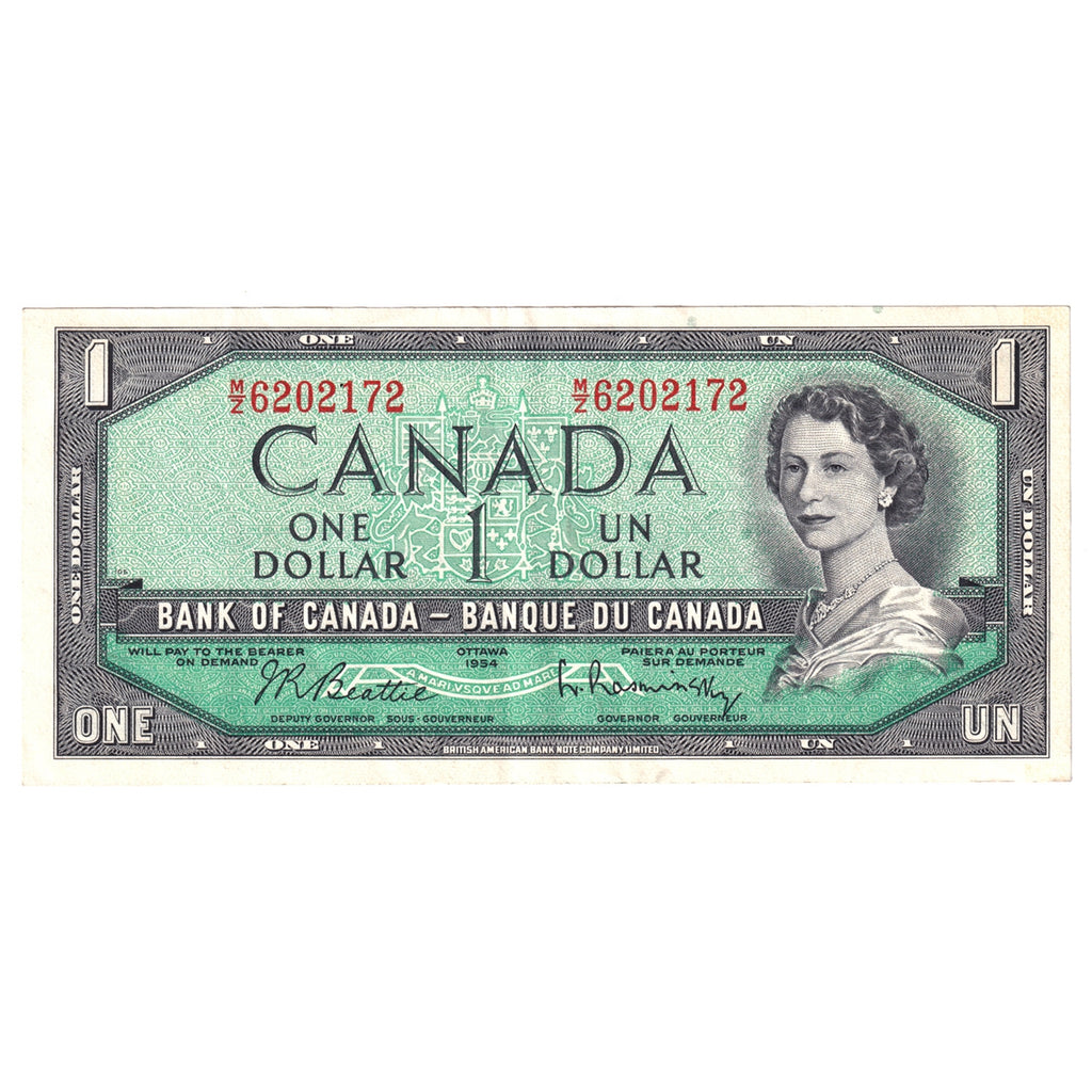 BC-37b-i 1954 Canada $1 Beattie-Rasminsky, M/Z, Extra Fine (EF40)