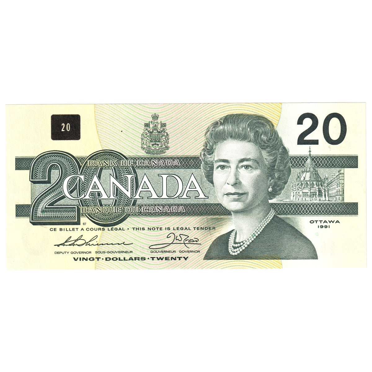 BC-58a-ii-N1-iii 1991 Canada $20 Thiessen-Crow, 3 digit RADAR, AIJ, Uncirculated (MS60)