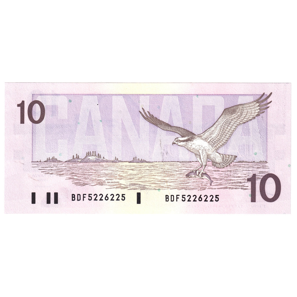 BC-57a-N1-iii 1989 Canada $10 Thiessen-Crow, 3 digit RADAR, BDF, Choice Uncirculated (CUNC63)