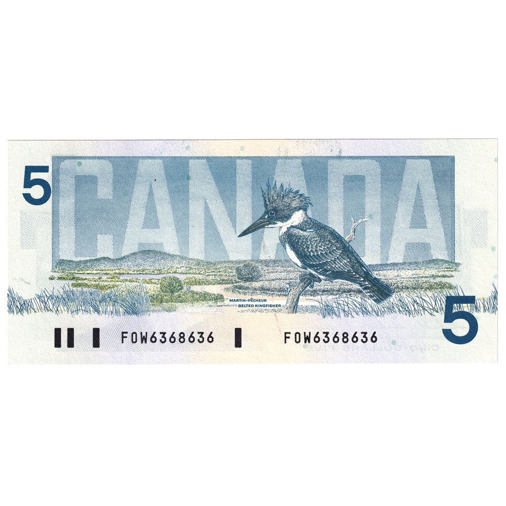 BC-56b-N1-iii 1986 Canada $5 Thiessen-Crow, 3 digit RADAR, FOW, Choice Uncirculated (CUNC63)