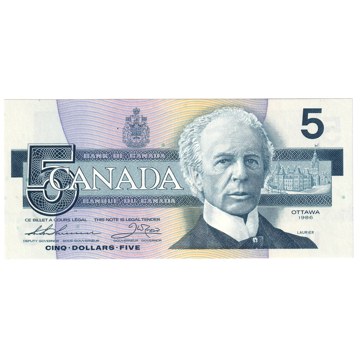 BC-56b-N1-iii 1986 Canada $5 Thiessen-Crow, 3 digit RADAR, FOW, Choice Uncirculated (CUNC63)