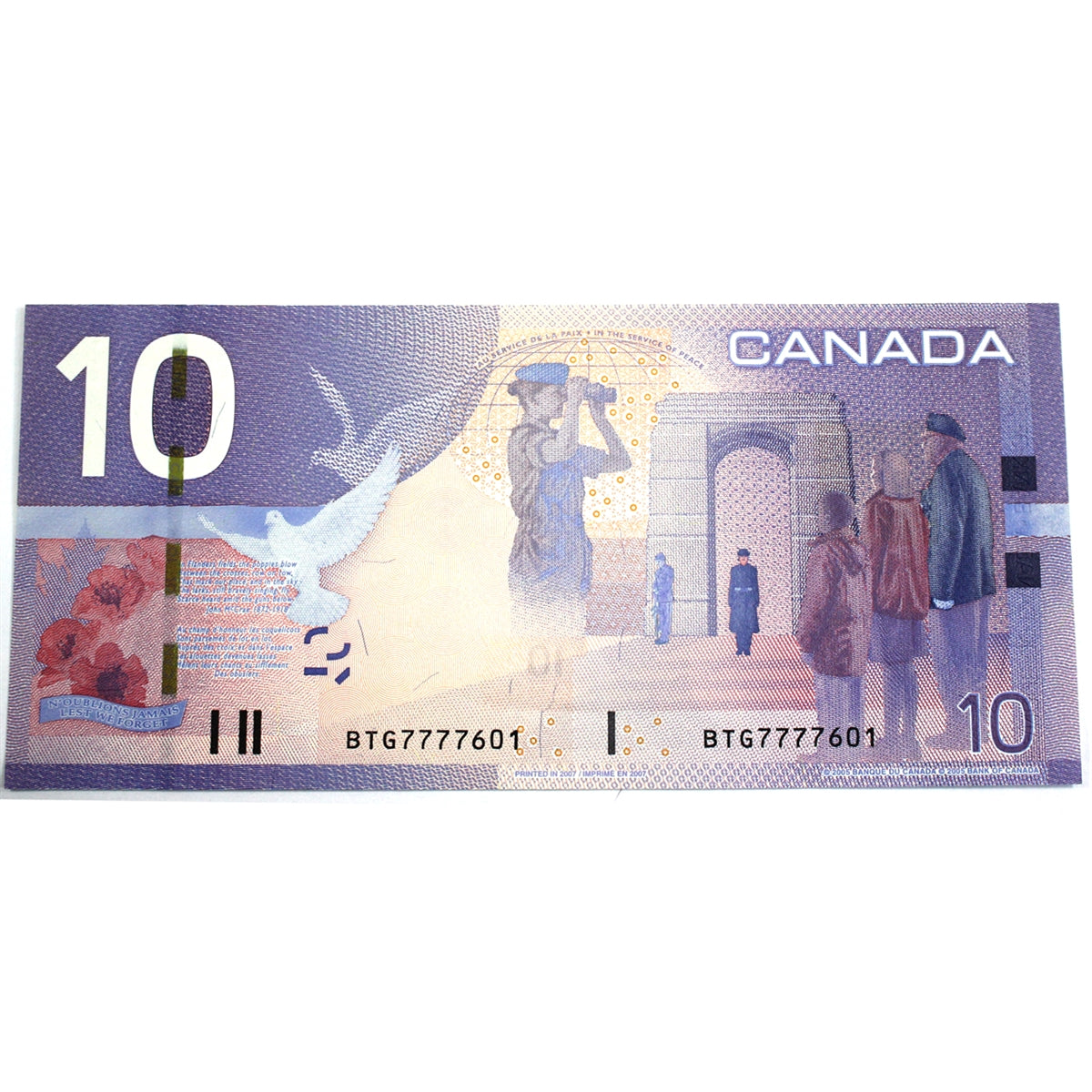 BC-68aA 2007 Canada $10 Jenkins-Dodge, BTG (7.777-7.780), Almost Uncirculated (AU50)