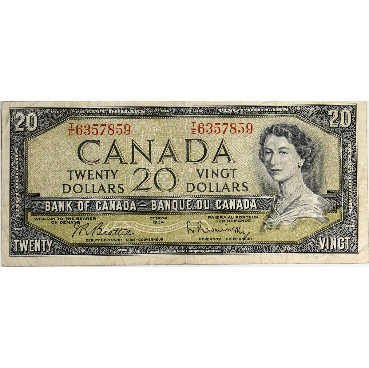 BC-41b 1954 Canada $20 Beattie-Rasminsky, T/E, Circ