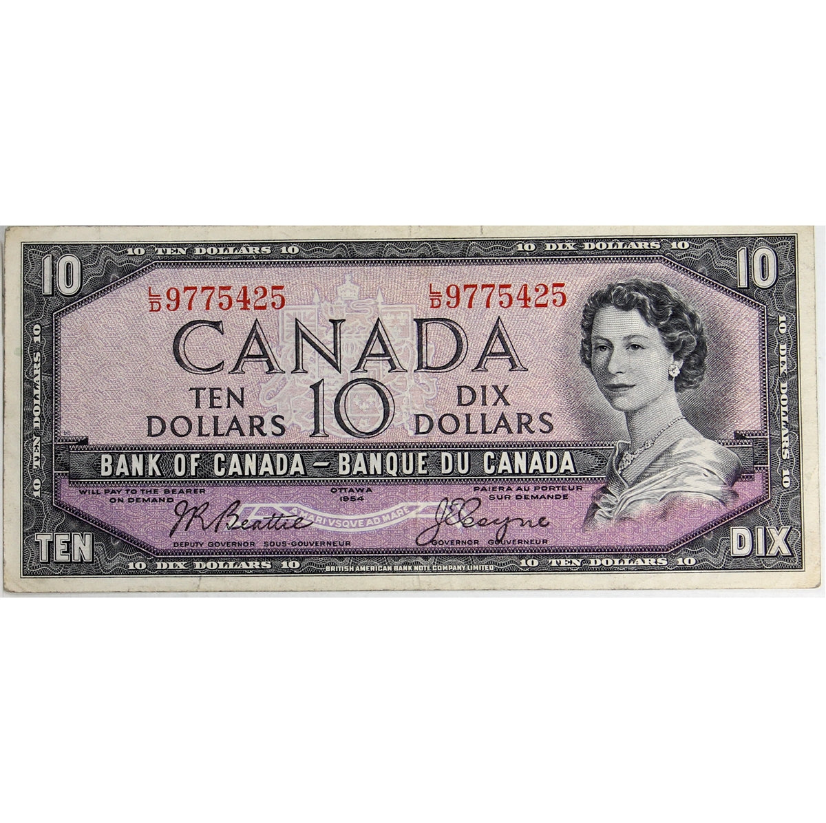 BC-40a 1954 Canada $10 Beattie-Coyne, L/D, Circ
