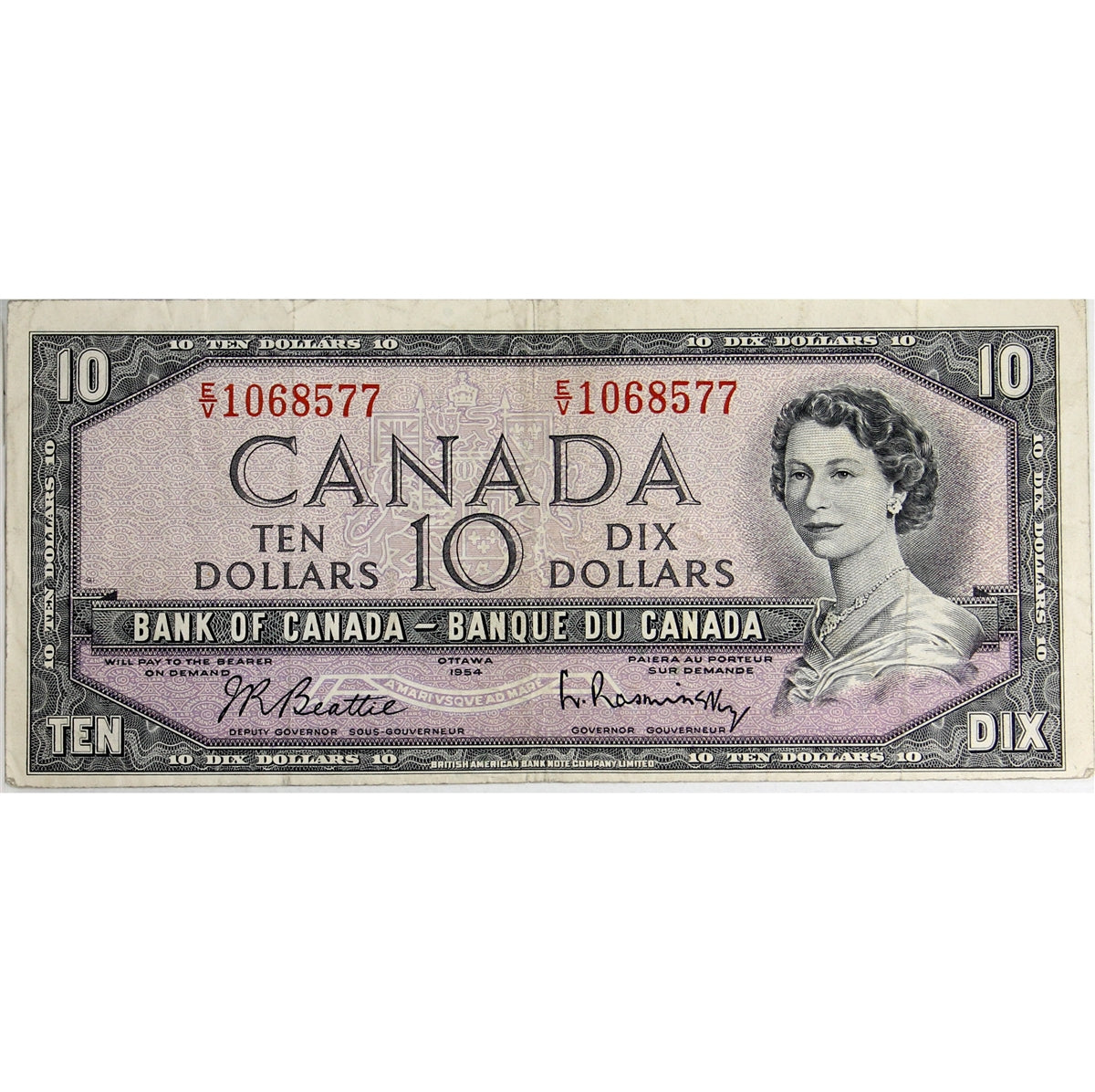 BC-40b 1954 Canada $10 Beattie-Rasminsky, E/V, Circ